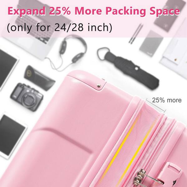Merax 25.8 in. Pink ABS Hardside Luggage Double Spinner Suitcase