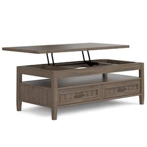 Lev 48-in. in Smoky Brown Rectangle SOLID WOOD Coffee Table with Wide Transitional Lift Top
