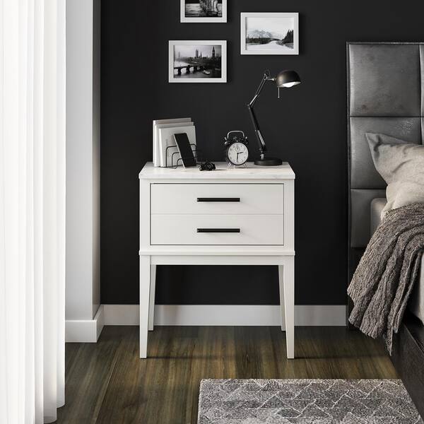 Ameriwood Home Madison Lane Nightstand, White with White Marble Top