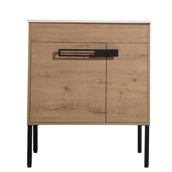Unbranded 30 in. W Freestanding or Floating Bath Vanity Cabinet without Top in Brown with Shelf and Door, for Bathroom