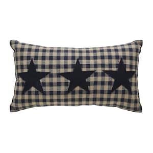 Black Check Star Country Black Natural Primitive Appliqued 7 in. x 13 in. Throw Pillow