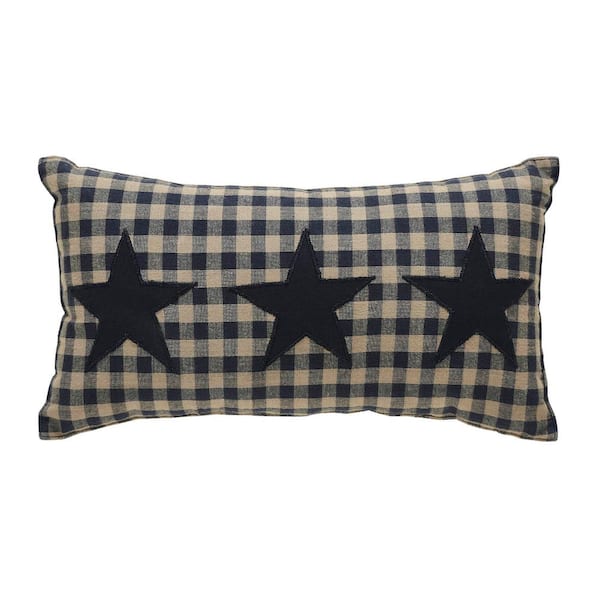 VHC Brands Black Check Star Country Black Natural Primitive Appliqued 7 in. x 13 in. Throw Pillow