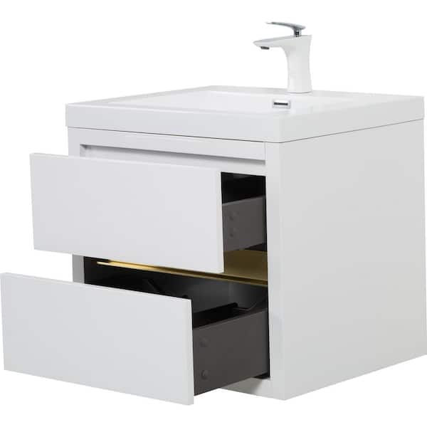 Ziyudura 24 in. Single Sink Floating White Bath Vanity with White