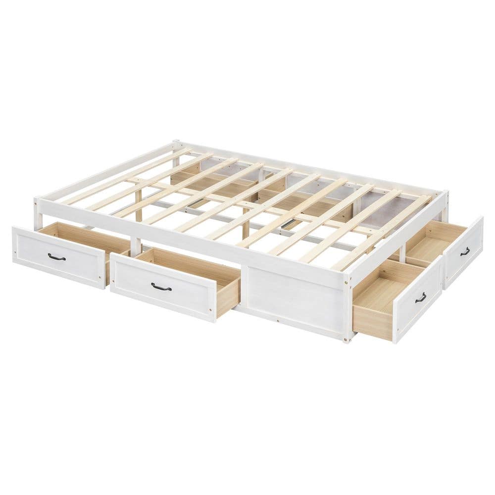 Antique White Wood Frame Queen Size Retro Platform Bed with 6 Storage Drawers - thumbnail 9