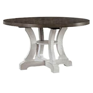 54 in.White and Gray Wood Pedestal Dining Table (Seat of 4)