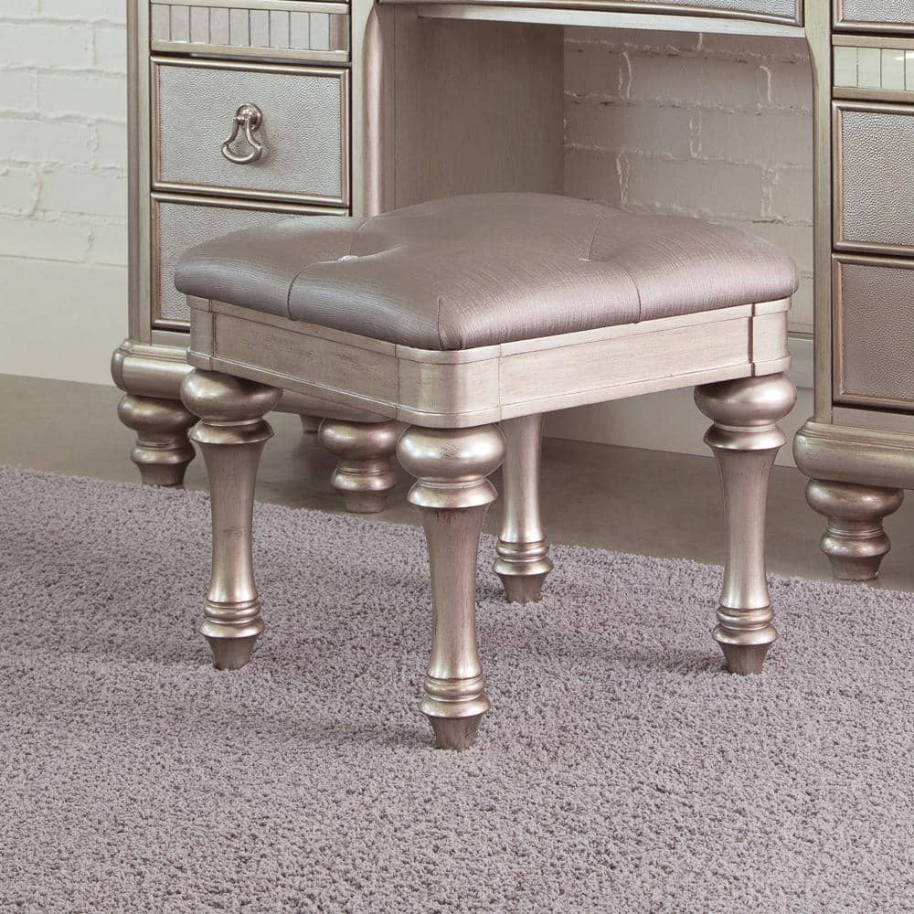 Glamorous Gold 18" Transitional Vanity Stool with Metallic Finish
