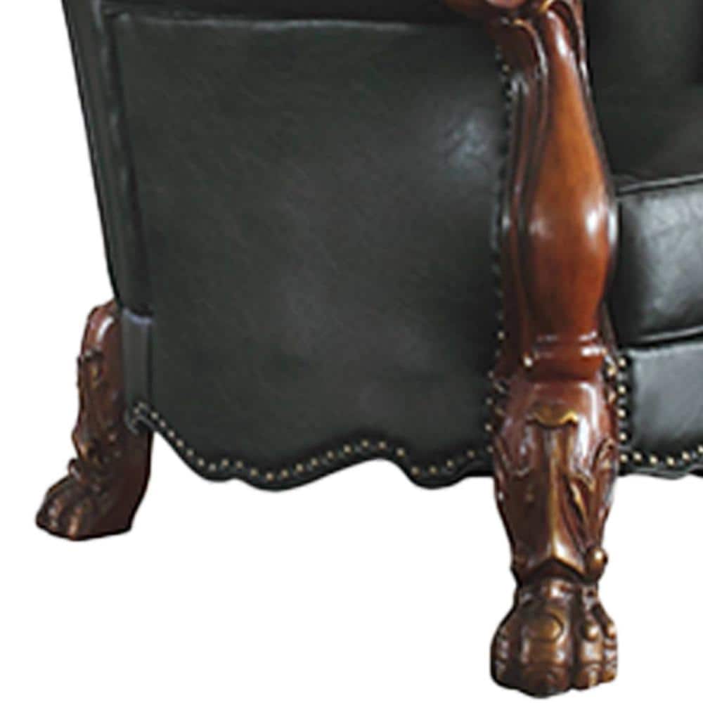 Dresden Cherry Oak Faux Leather Accent Chair with Nail-head Trim