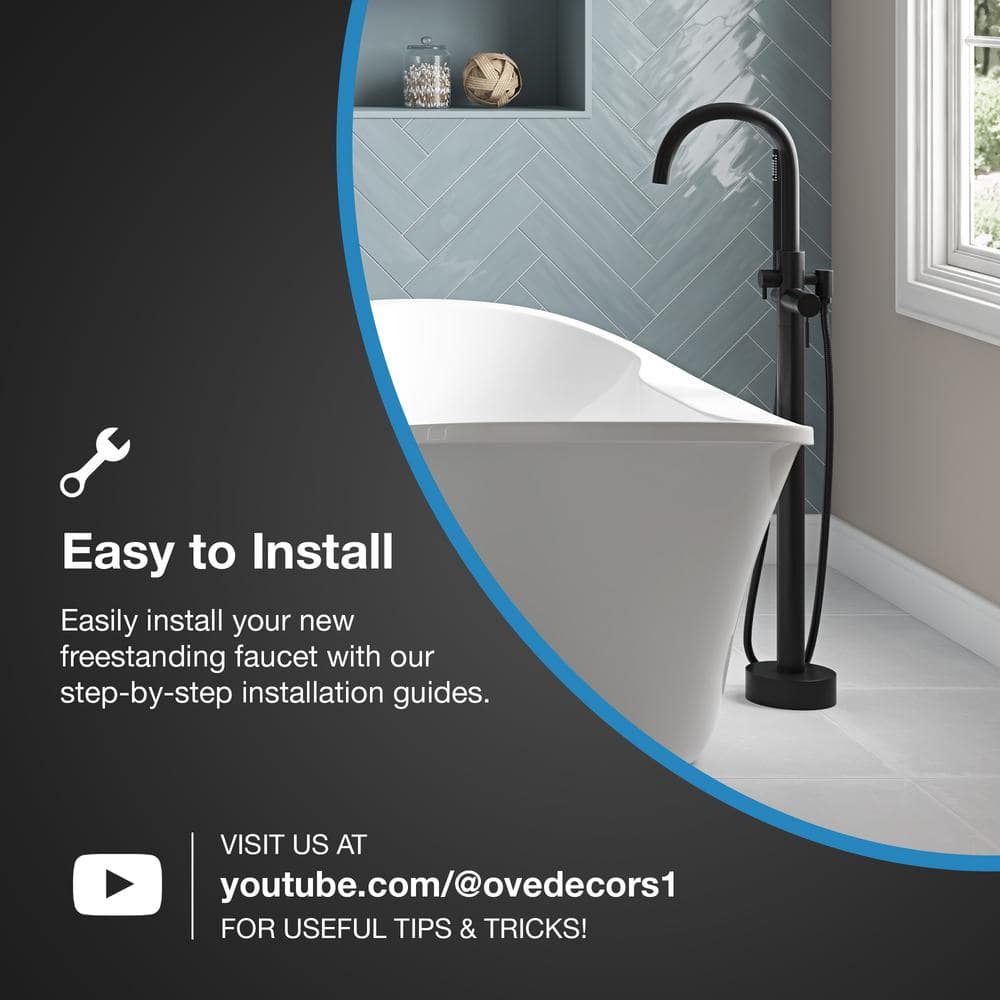 Athena Matte Black Freestanding Tub Faucet with Hand Shower