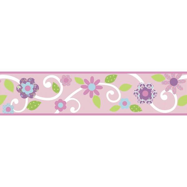 RoomMates Pink/White Scroll Floral Peel and Stick Wallpaper Border