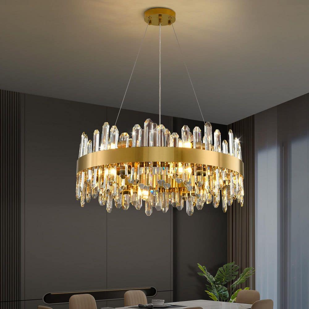 23.62 in. 12-Light Luxury Chandelier, Gold Modern Round Crystal Chandelier, Modern 2-Tiers K9 Crystal Chandelier Foyer price history on PriceWatchPro