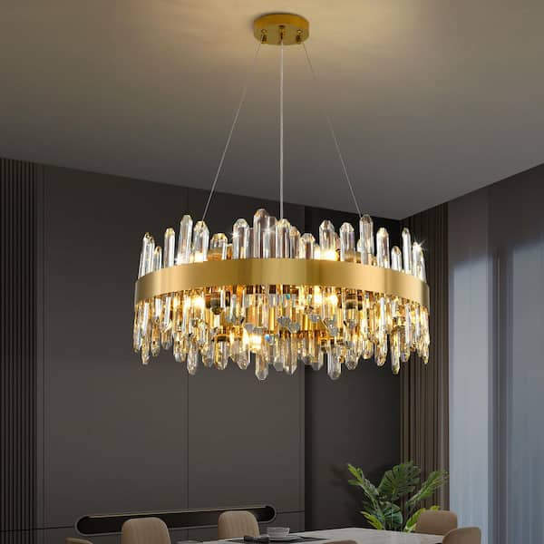 PUYRNF 23.62 in. 12-Light Luxury Chandelier, Gold Modern Round Crystal Chandelier, Modern 2-Tiers K9 Crystal Chandelier Foyer