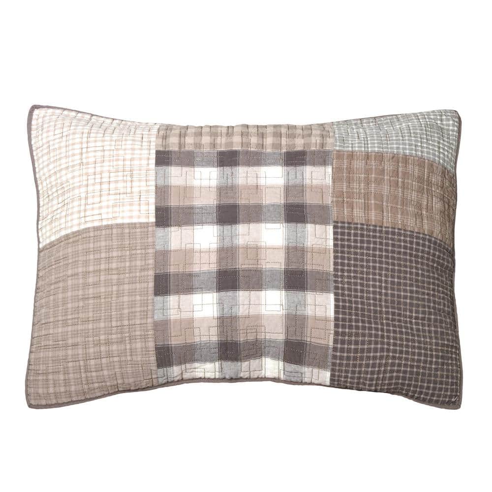 Modern Gray Cotton King Quilt Set with Reversible Patchwork Design