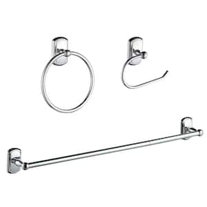 3 -Piece Bath Hardware Set with Towel Bar, Towel Ring, Toilet Paper Holder Bathroom Wall Mounted in Polished Chrome