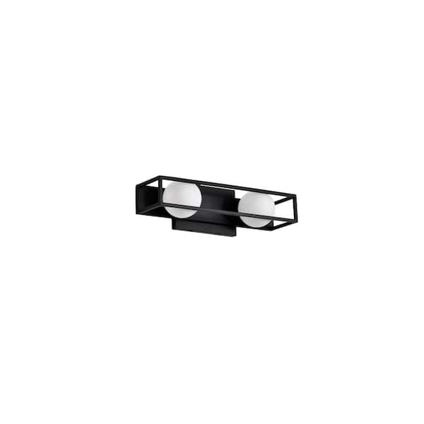 SATCO Jenkins 15.5 in. 2-Light Matte Black Integrated LED Vanity Light with Frosted Glass Shade
