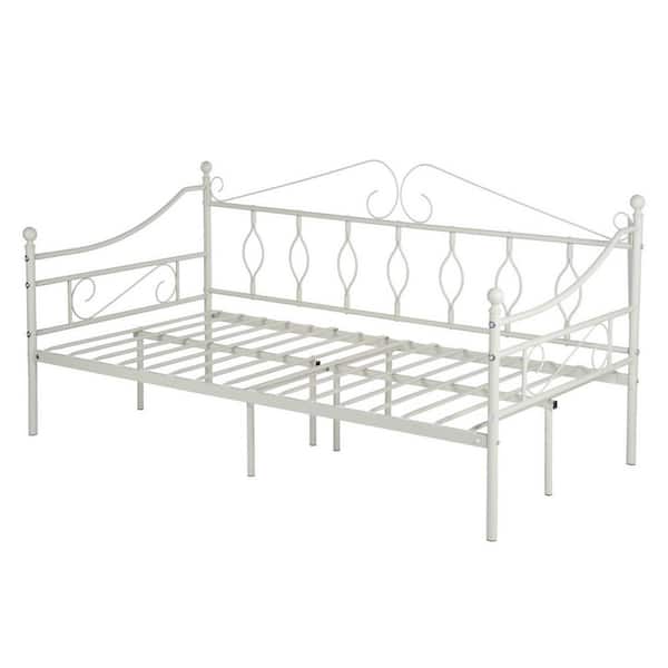 Homy Casa White Twin Daybed Metal Platform Bed Foundation