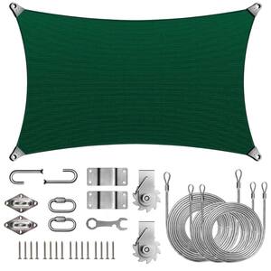 Super Ring 18 ft. x 18 ft. Sun Shade Sail with Winch Kits-Green