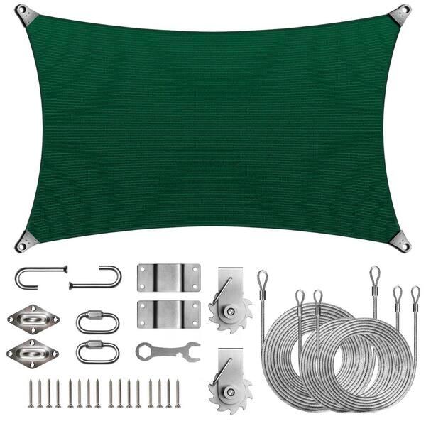 Super Ring 24 ft. x 24 ft. Sun Shade Sail with Winch Kits-Green