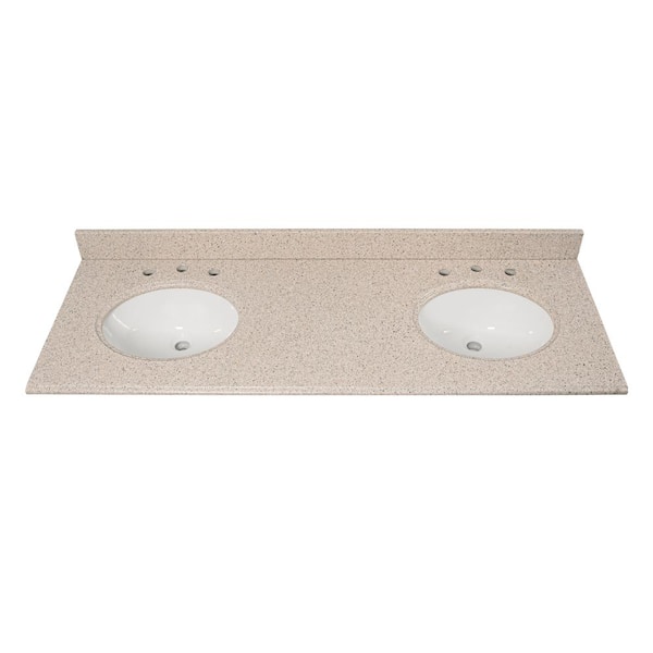 Home Decorators Collection 61 in. W x 22 in D Granite White Round Double Sink Vanity Top in Beige