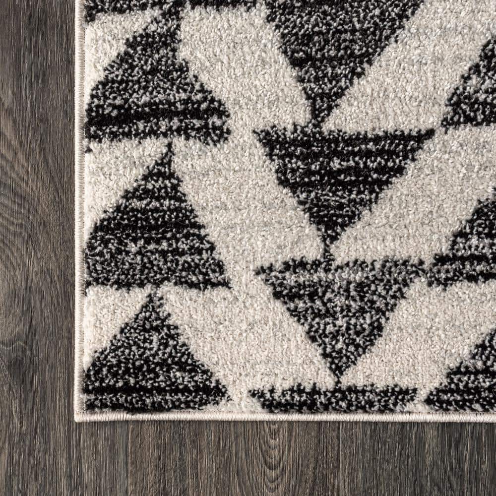 Aisha Black and White Geometric Runner Rug