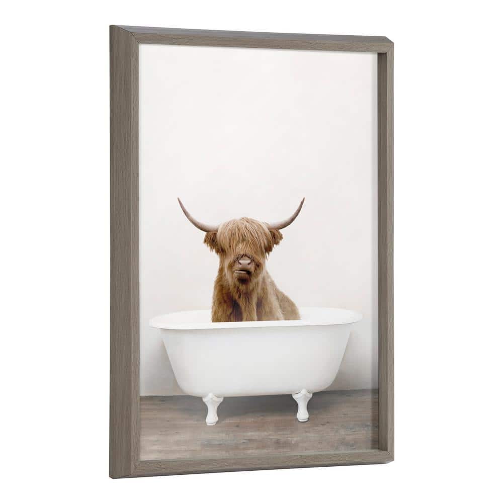 Gray Framed Highland Cow and Bears in Tub Wall Art Set