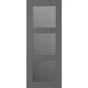 Vona 24 in. W. x 80 in. 3-Lite No Bore Solid Core Frosted Glass Gray Matte Composite Interior Door Slab