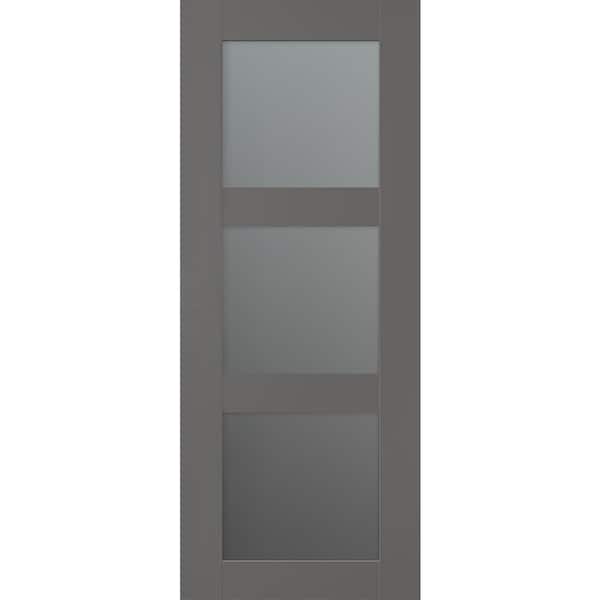 Belldinni Vona 28 in. x 80 in. 3-Lite No Bore Solid Core Frosted Glass Gray Matte Composite Interior Door Slab