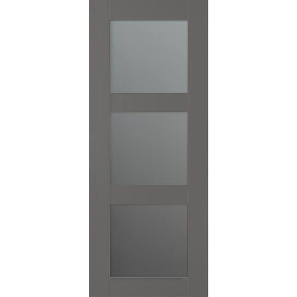 Belldinni Vona 28 in. x 84 in. 3-Lite No Bore Solid Core Frosted Glass Gray Matte Composite Interior Door Slab
