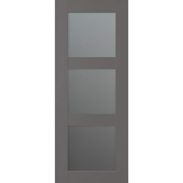 Belldinni Vona 28 in. x 84 in. 3-Lite No Bore Solid Core Frosted Glass Gray Matte Composite Interior Door Slab