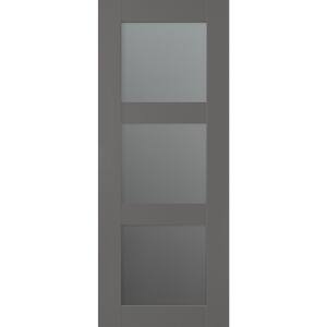 Vona 32 in. x 96 in. 3-Lite No Bore Solid Core Frosted Glass Gray Matte Composite Interior Door Slab
