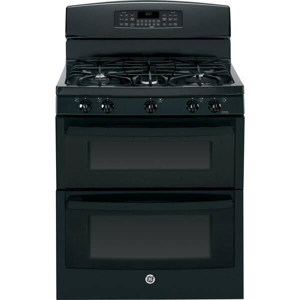 GE 6.8 cu. ft. Double Oven Gas Range with Self-Cleaning Convection Lower Oven in Black