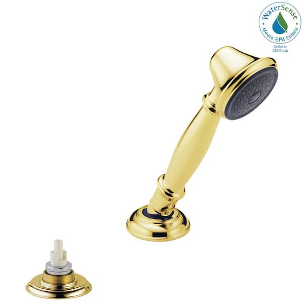 Delta Traditional Single-Handle Deck-Mount Roman Tub Faucet with Handheld Showerhead in Polished Brass