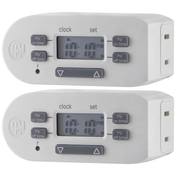 myTouchSmart Hours/Daily ON/OFF Times Indoor Simple Set Plug-In Digital Timer Bar with 2 Custom Programmable (2-Pack)