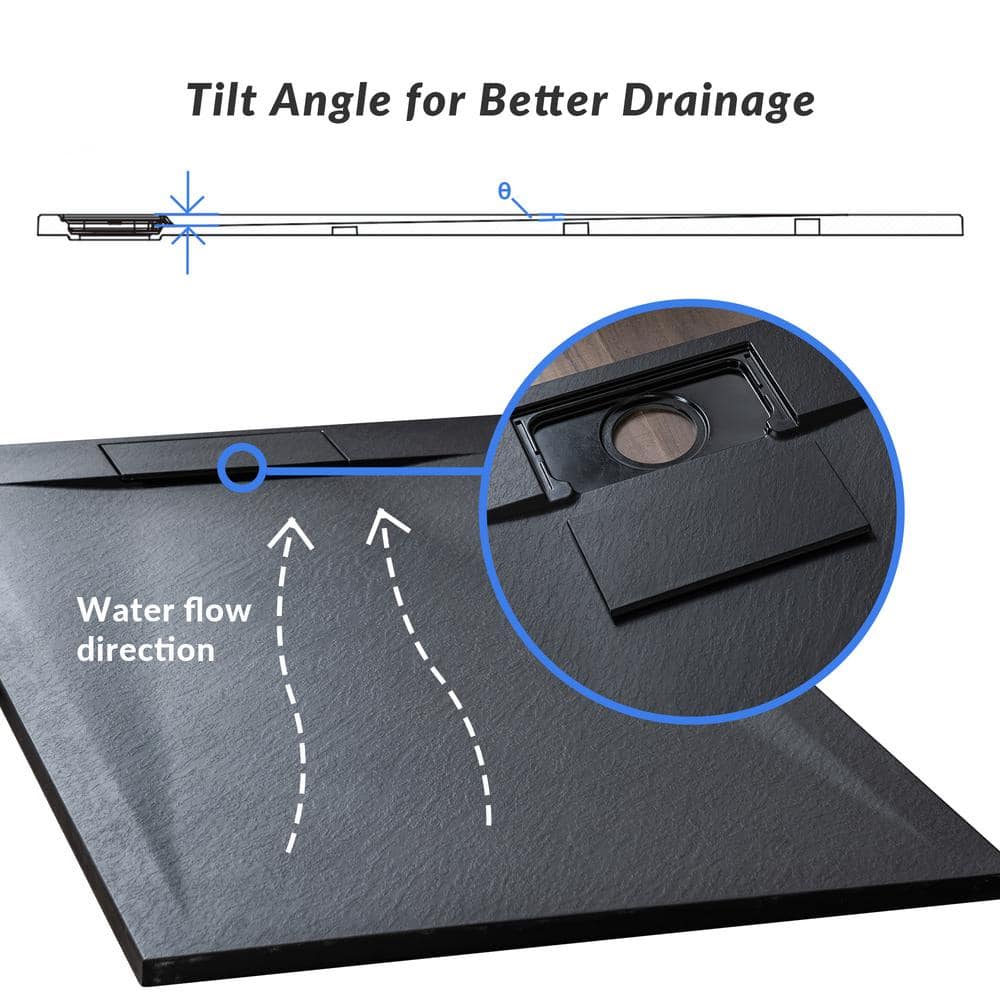 47.25" W x 35.4" D Solid Surface Rectangular Shower Base, Non-Slip, Low-Profile, Curbless, Wheelchair Accessible