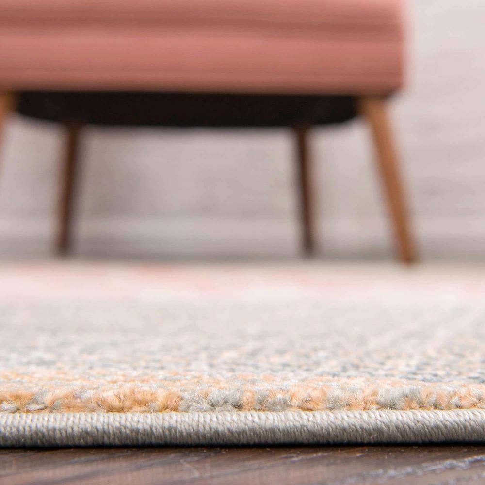 Blue and Light Blue Round Synthetic Easy Care Rug