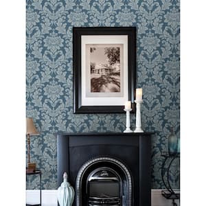 Galois Blue Damask Vinyl Wallpaper Roll