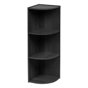 34.63 in. Black Faux Wood 3-shelf Corner Bookcase with Open Storage