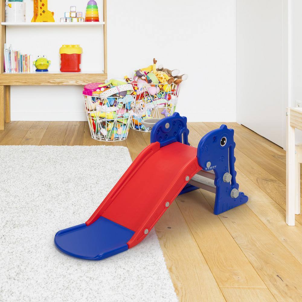 Blue and Red Dinosaur 3-in-1 Toddler Slide with Ladder and Hoop