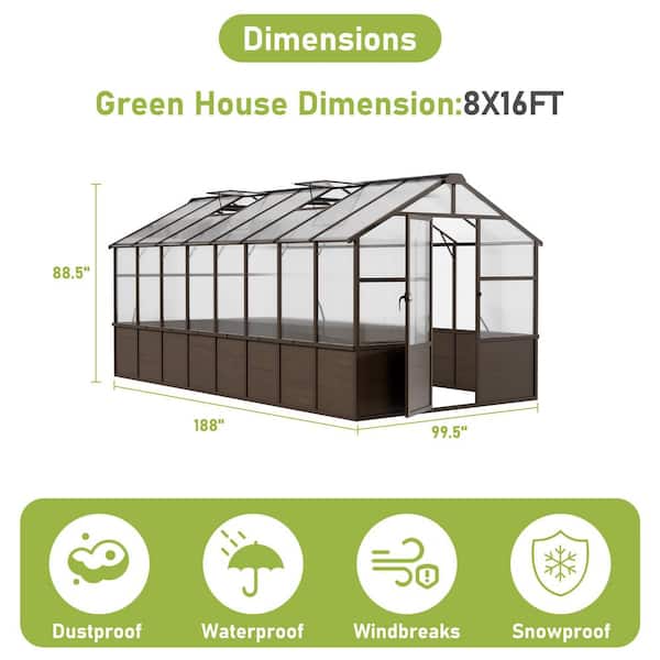 VIWAT 8 ft. W x 16 ft. D Wooden Greenhouse with Lockable Door and