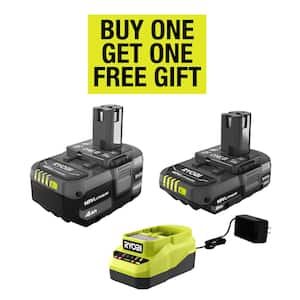 RYOBI ONE 18V Lithium Ion Starter Kit with 2.0 Ah Battery 4.0 Ah Battery and Charger PSK106SB