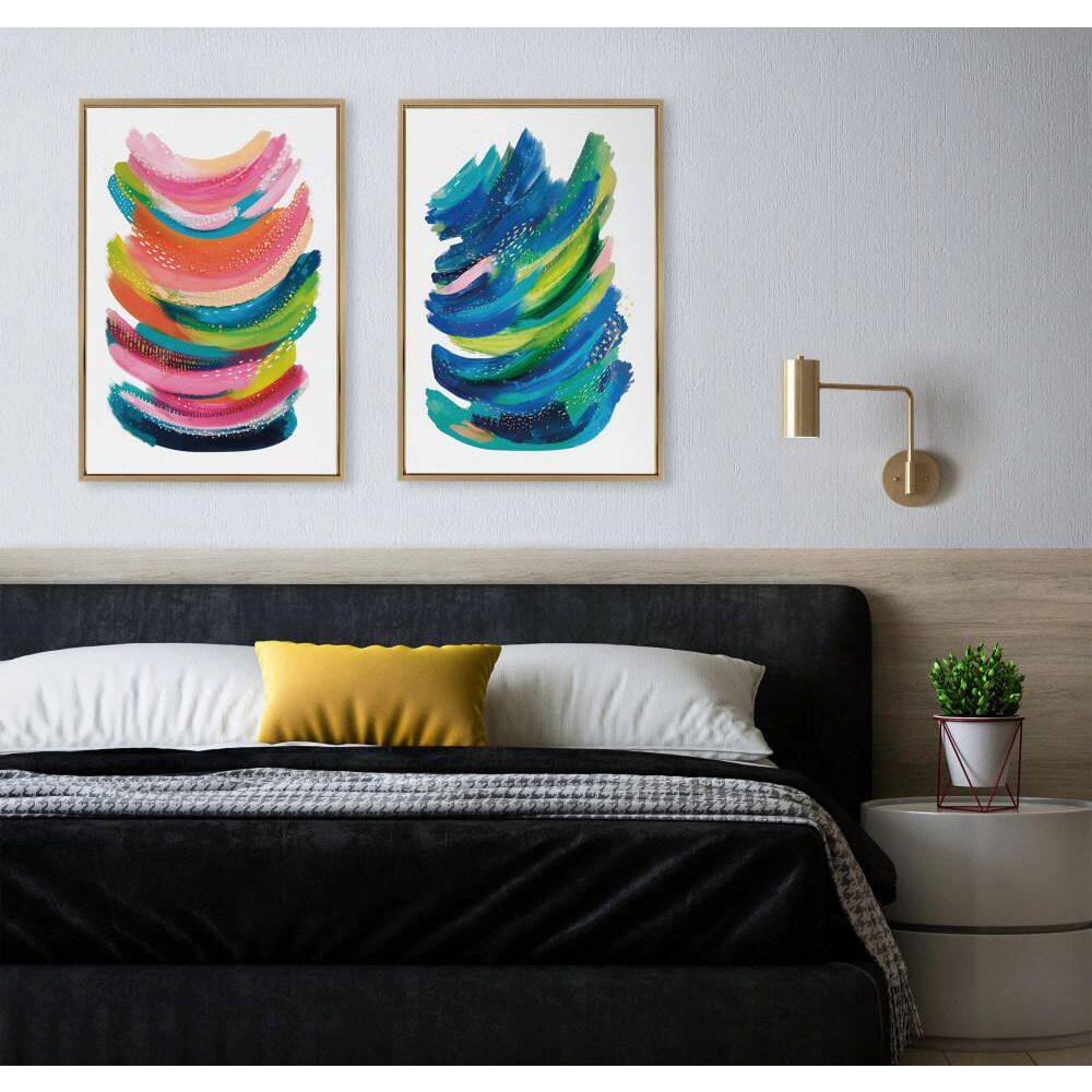 Bright Multicolor Abstract Canvas Wall Art with Gold Frame