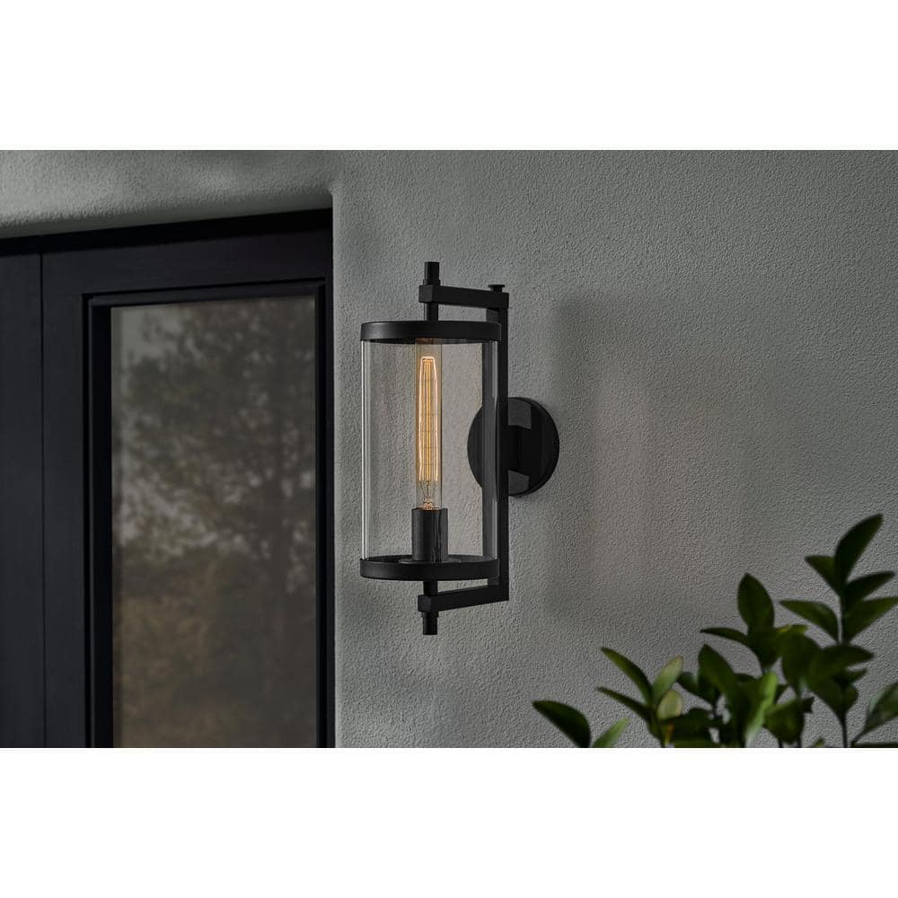 Lisbon 15.88 in. 1-Light Black Outdoor Wall Light Fixture with Clear Glass price history on PriceWatchPro