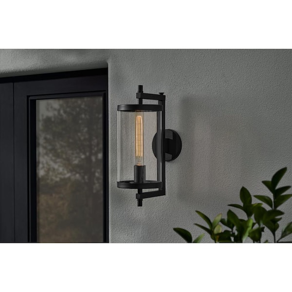 Hampton Bay Lisbon 15.88 in. 1-Light Black Outdoor Wall Light Fixture with Clear Glass
