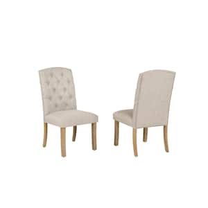 Katt Beige Linen Fabric With Rustic Light Oak Finish Legs Side Chairs Set of 2