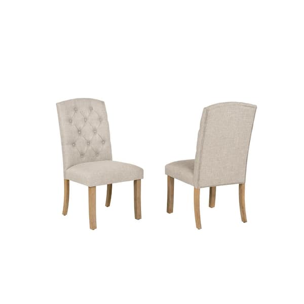 Best Quality Furniture Katt Beige Linen Fabric with Rustic Light Oak Finish Legs Side Chairs (Set of 2)