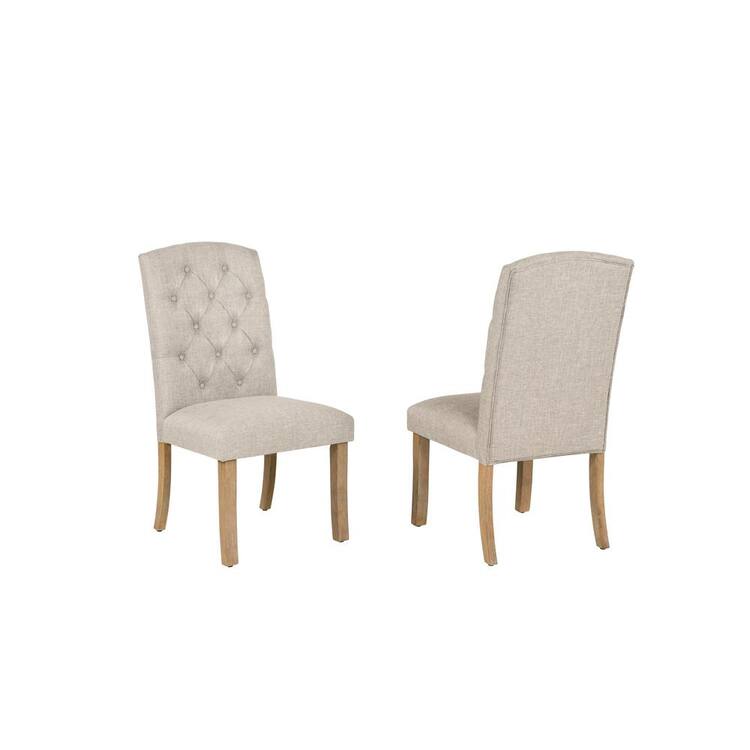 Best Quality Furniture Katt Beige Linen Fabric With Rustic Light Oak Finish Legs Side Chairs Set of 2