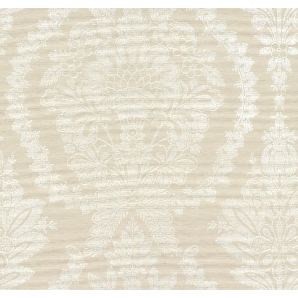 York Wallcoverings Ronald Redding Beige and White Heritage Damask Matte Non-pasted Grasscloth Wallpaper 27 in. x 27 ft.