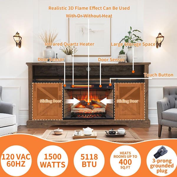 ToolCat 60 in. Freestanding Electric Fireplace TV Stand in Brown