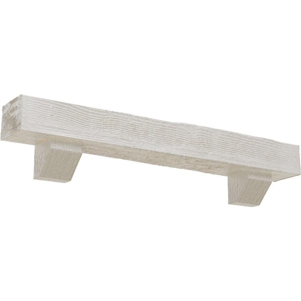 Ekena Millwork 4 in. x 4 in. x 7 ft. Rough Sawn Faux Wood Fireplace Mantel Kit with Ashford Corbels, Factory Prepped Ready to Paint