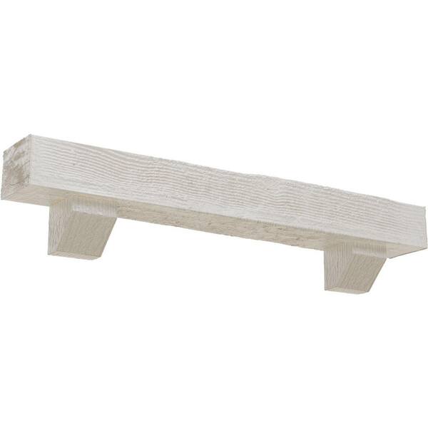 Ekena Millwork 8 in. x 10 in. x 7 ft. Rough Sawn Faux Wood Fireplace Mantel Kit with Ashford Corbels, Factory Prepped Ready to Paint