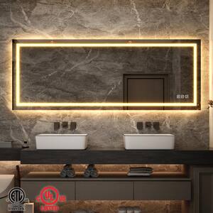 84 in. W x 32 in. H Frameless Rectangular Anti-Fog LED Light Wall Bathroom Vanity Mirror with Backlit and Front Light